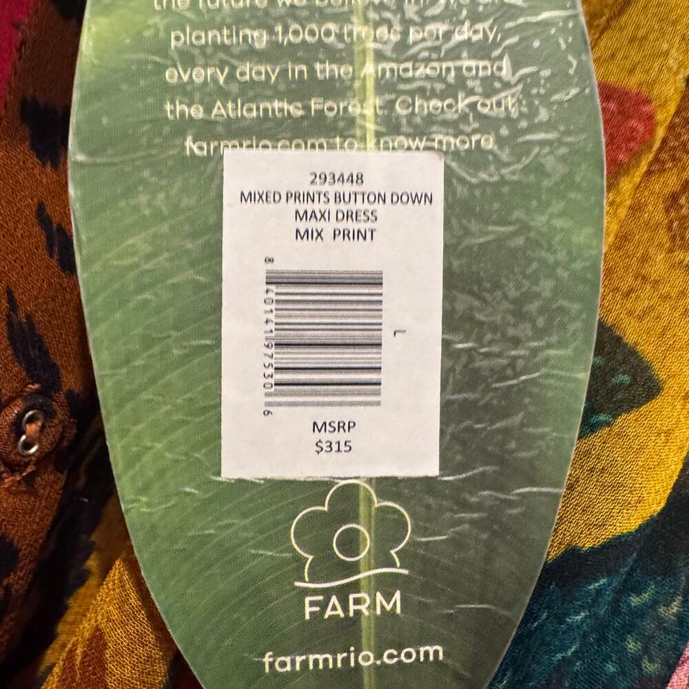 Farm Rio Mixed Prints Button Down Maxi Dress Long Sleeve Multicolor Size L NWT - Picture 10 of 13